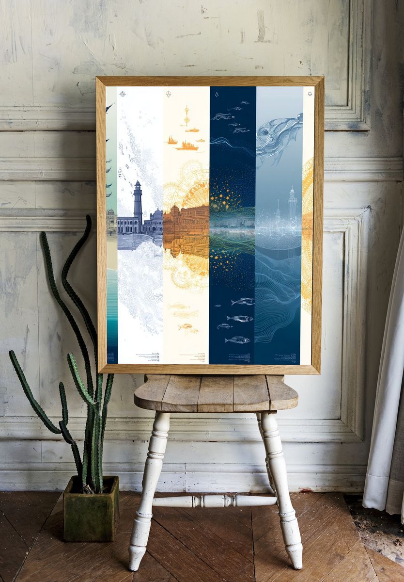 Ocean Cityscape Collage Print room preview