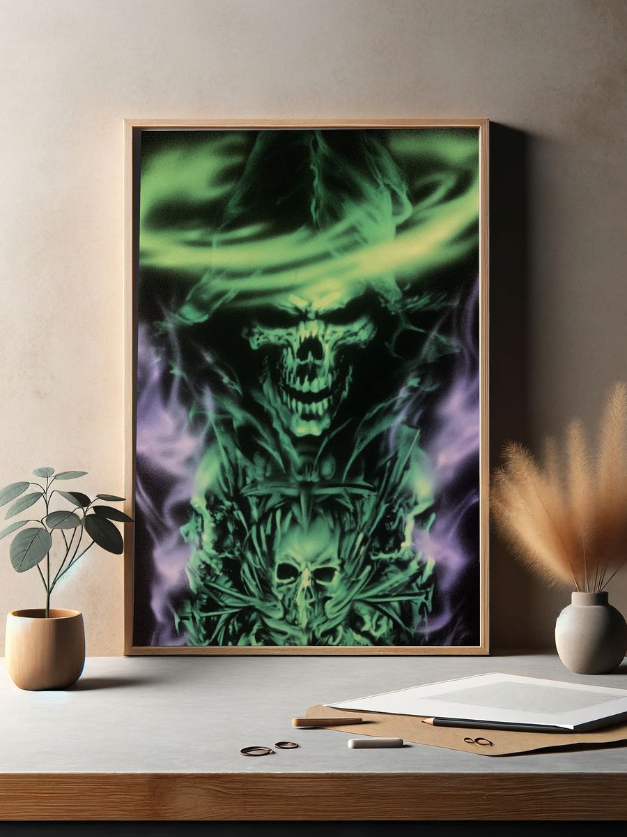 Neon Skull Smoke Illustration Poster. — room view 2