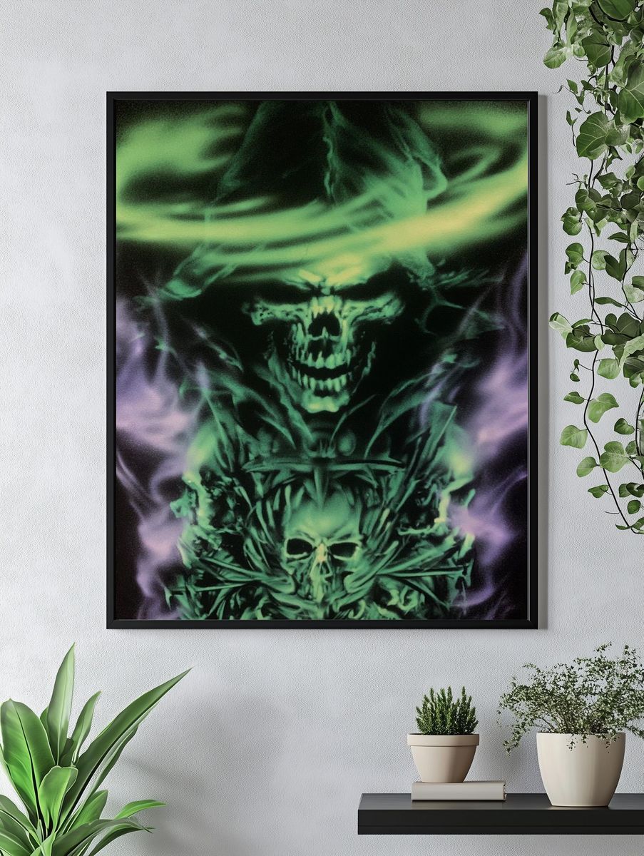 Neon Skull Smoke Illustration Poster. — room view 4