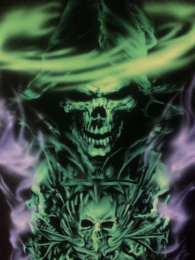 Neon Skull Smoke Illustration Poster. poster