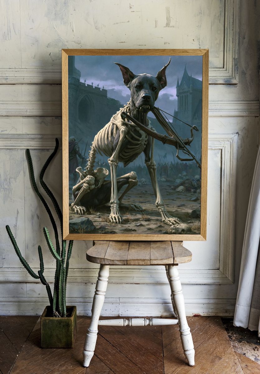 Skeleton Dog Fantasy Illustration Poster. room preview