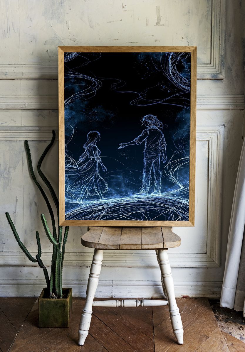 Celestial Lovers Line Art Poster. — room view 1
