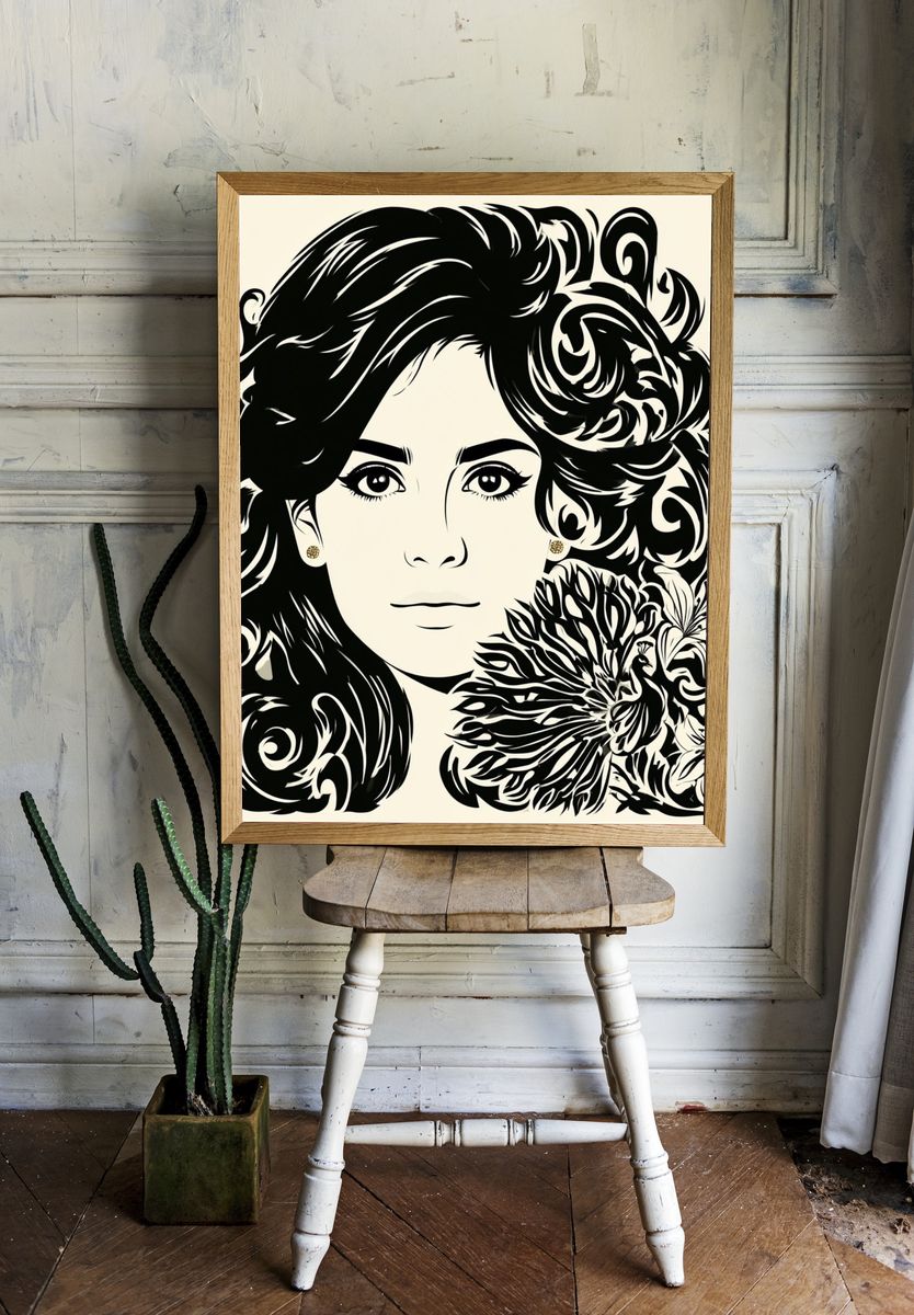Ornamental Woman Portrait Print. — room view 1