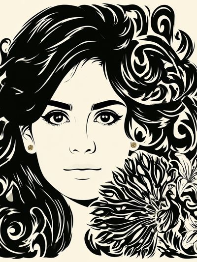 Ornamental Woman Portrait Print. poster
