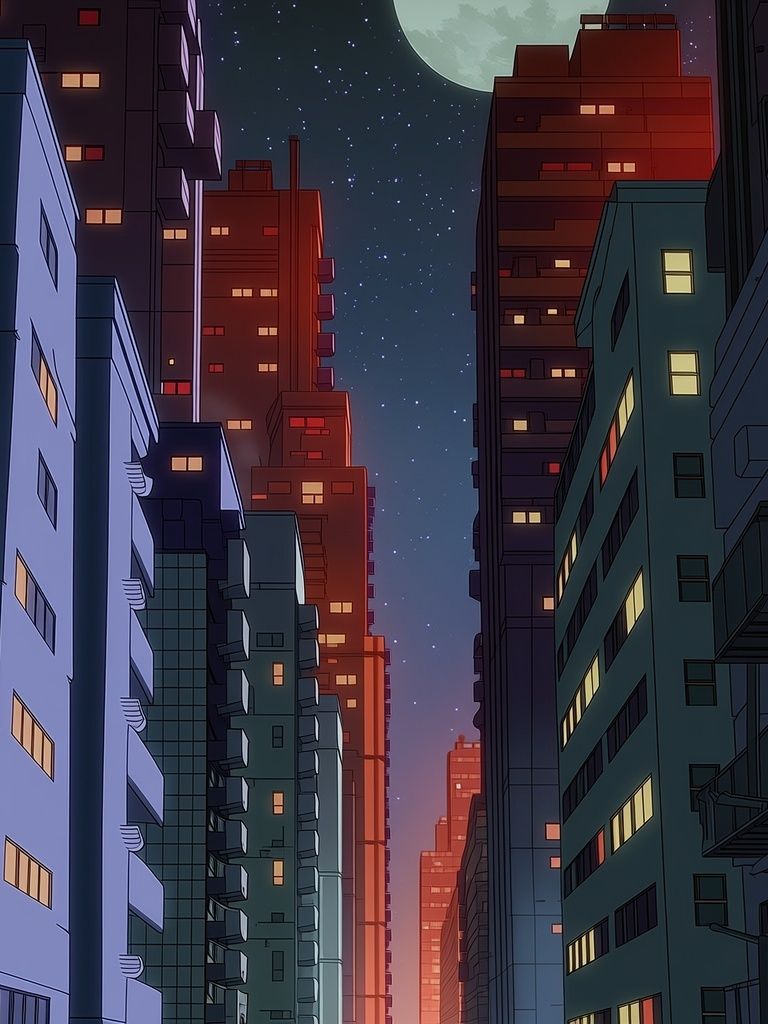 Moonlit City Alley Illustration Poster. poster detail