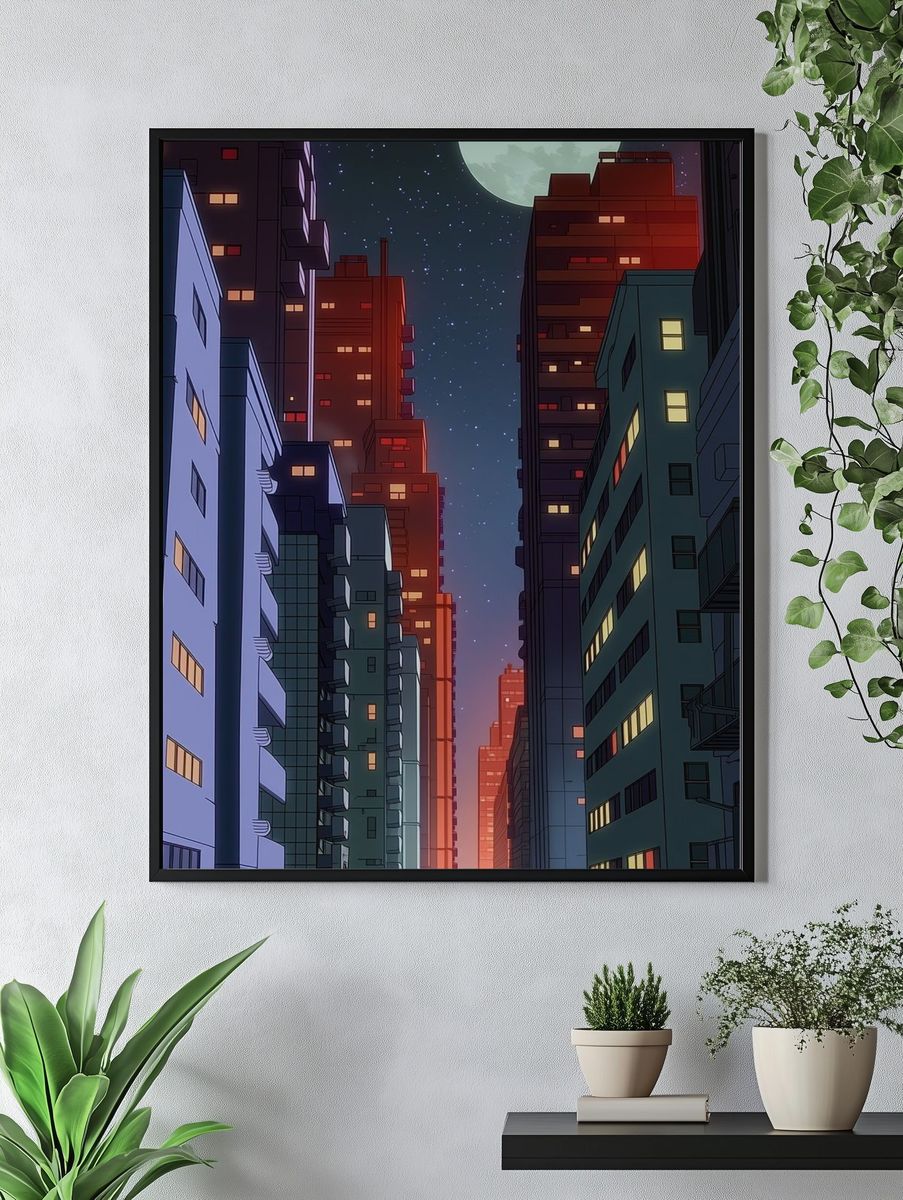 Moonlit City Alley Illustration Poster. — room view 4