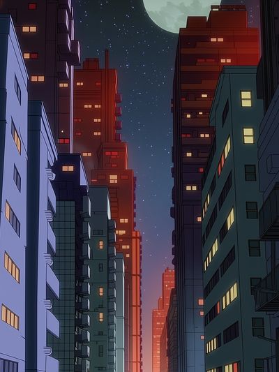 Moonlit City Alley Illustration Poster. poster