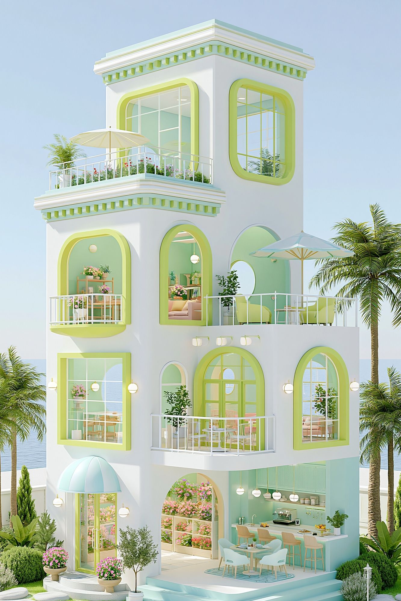 Pastel Coastal Villa Illustration Poster. poster — illustration art