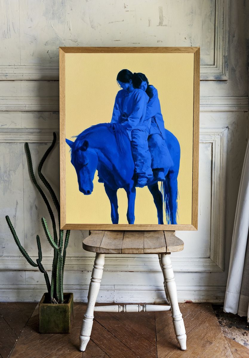 Blue Horse Rider Illustration Poster. room preview
