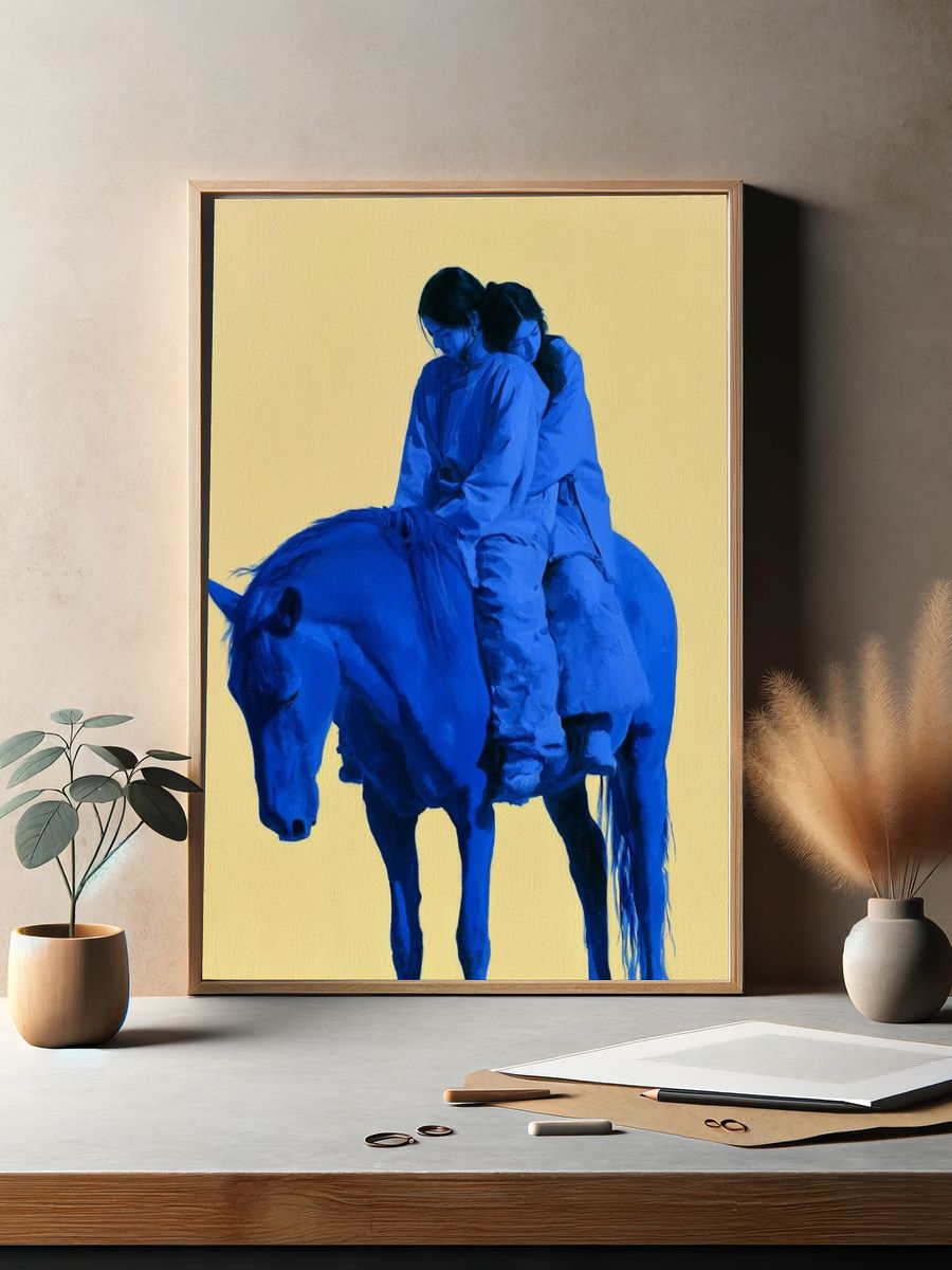 Blue Horse Rider Illustration Poster. — room view 2