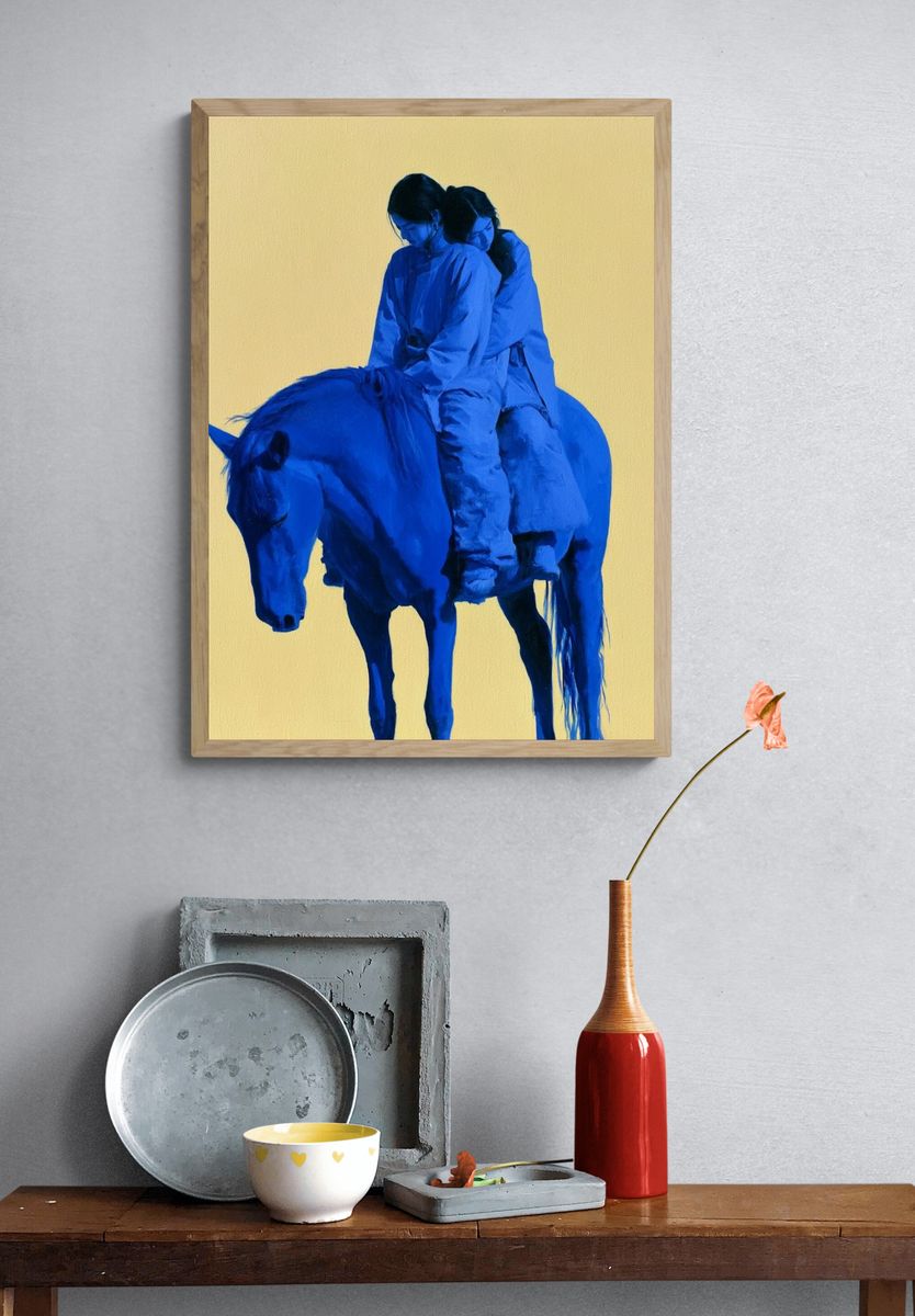 Blue Horse Rider Illustration Poster. — room view 3