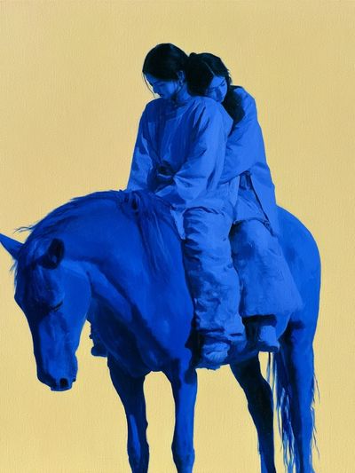 Blue Horse Rider Illustration Poster.