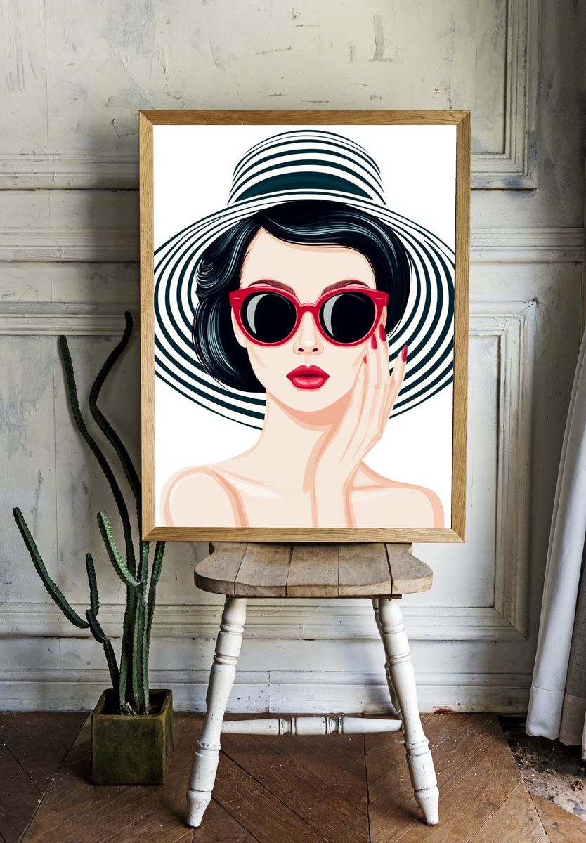 Red Sunglasses Fashion Illustration Poster. — room view 1