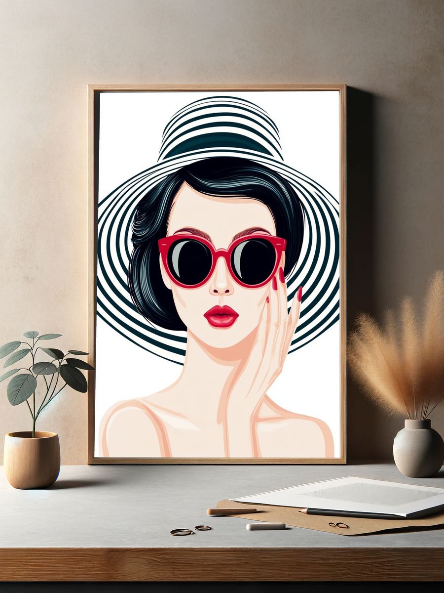 Red Sunglasses Fashion Illustration Poster. — room view 2