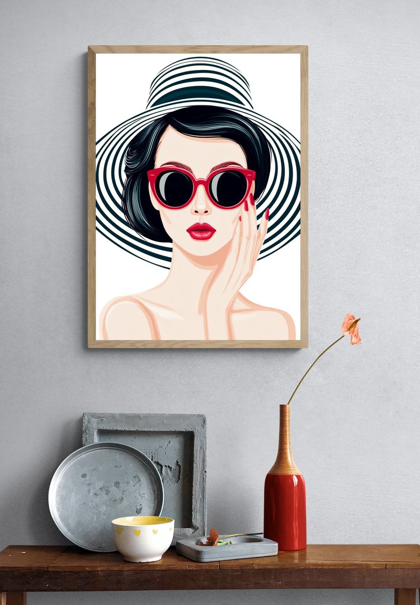 Red Sunglasses Fashion Illustration Poster. — room view 3