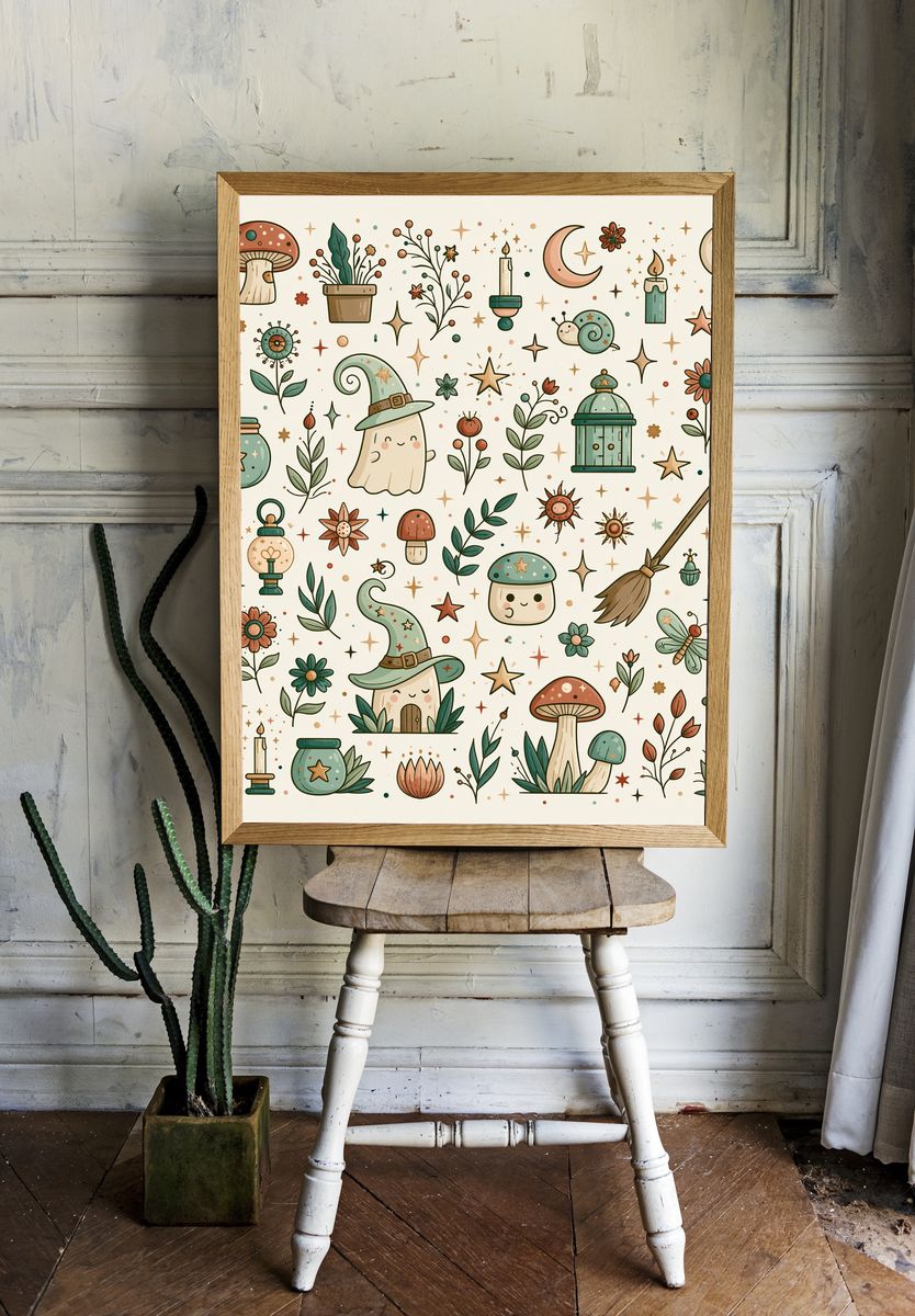 Whimsical Witchy Botanical Poster. room preview