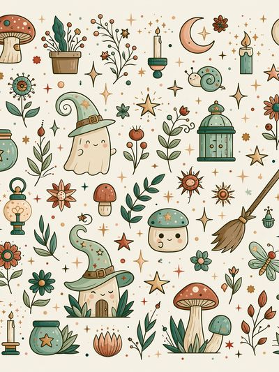 Whimsical Witchy Botanical Poster.