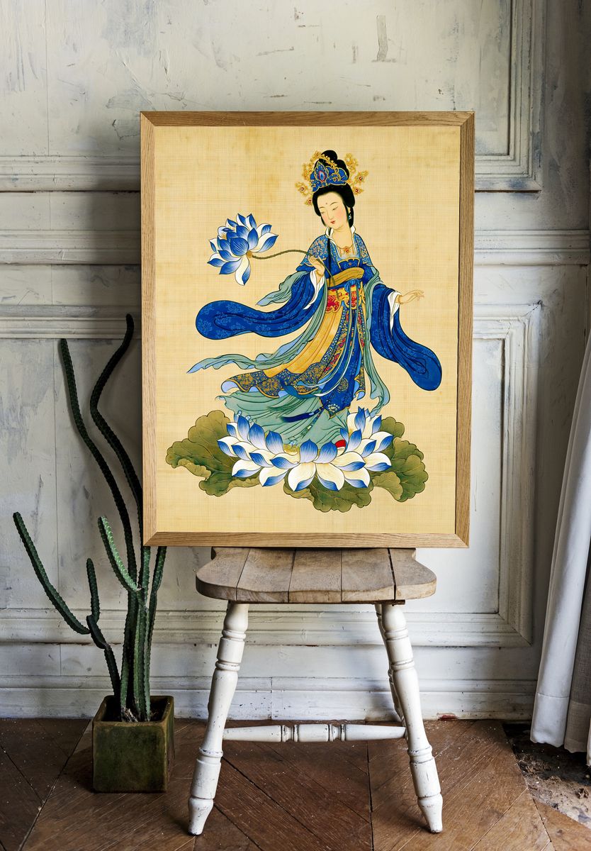 Chinese Lotus Goddess Illustration Poster. — room view 1