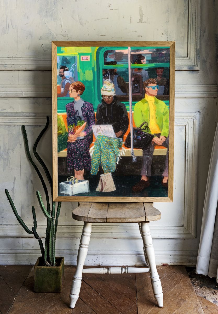 Subway Commuters Illustration Poster. — room view 1