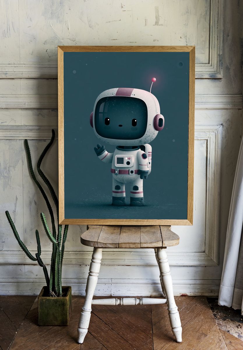 Cute Astronaut Robot Illustration Poster. room preview