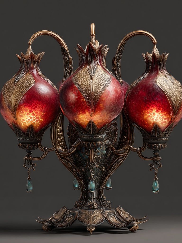 Ornate Pomegranate Lamp Illustration Poster. poster — illustration art
