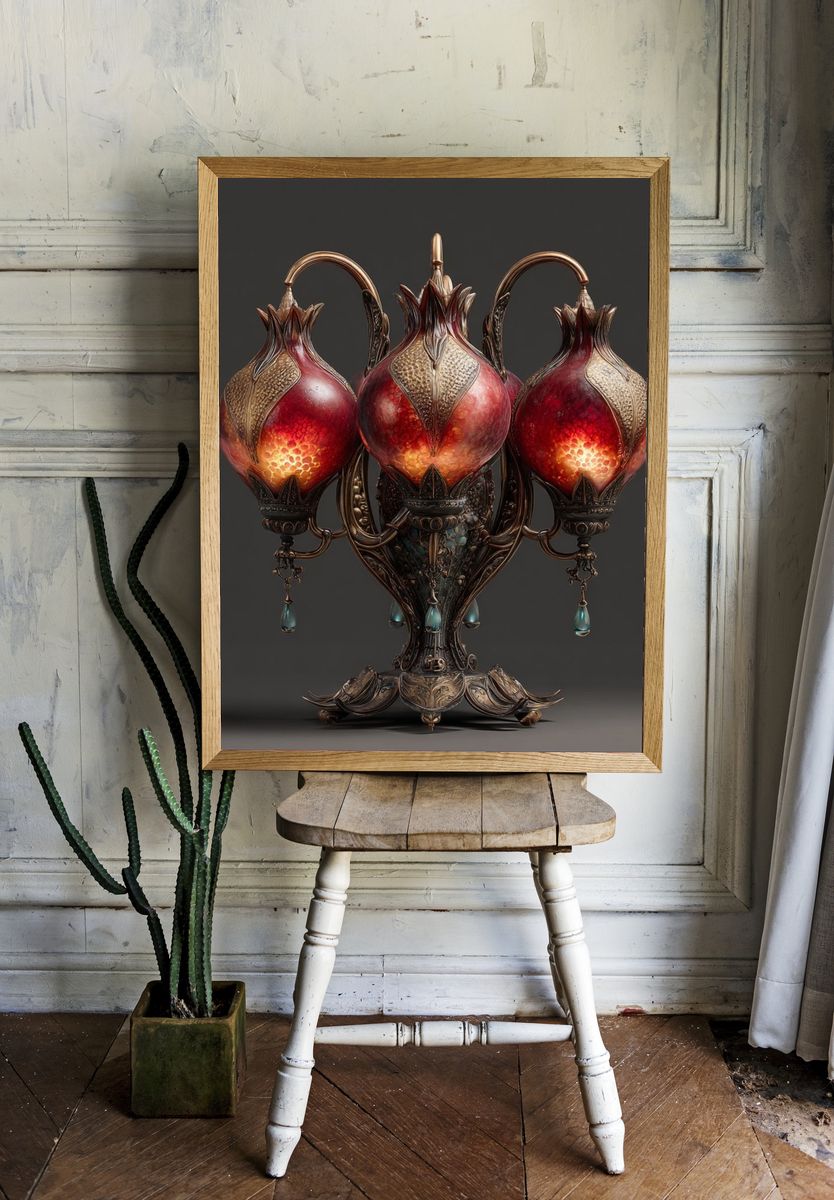 Ornate Pomegranate Lamp Illustration Poster. room preview
