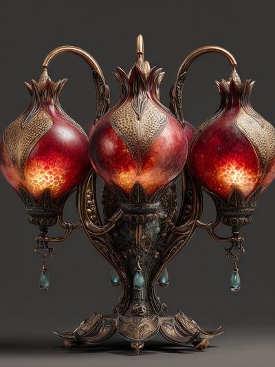 Ornate Pomegranate Lamp Illustration Poster. poster