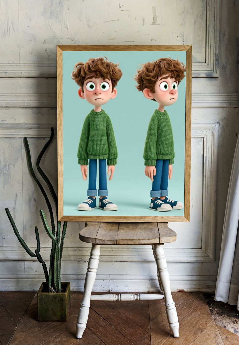 Shy Boy Character Illustration Poster. — room view 1