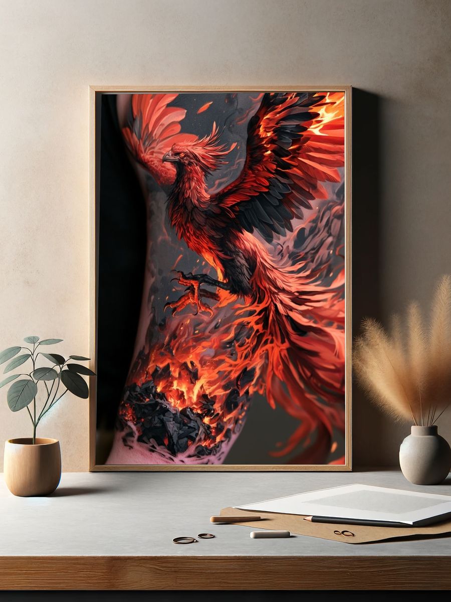 Phoenix Flame Digital Art Poster. — room view 2