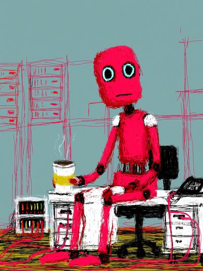 Pink Robot Figure Illustration Poster. poster print
