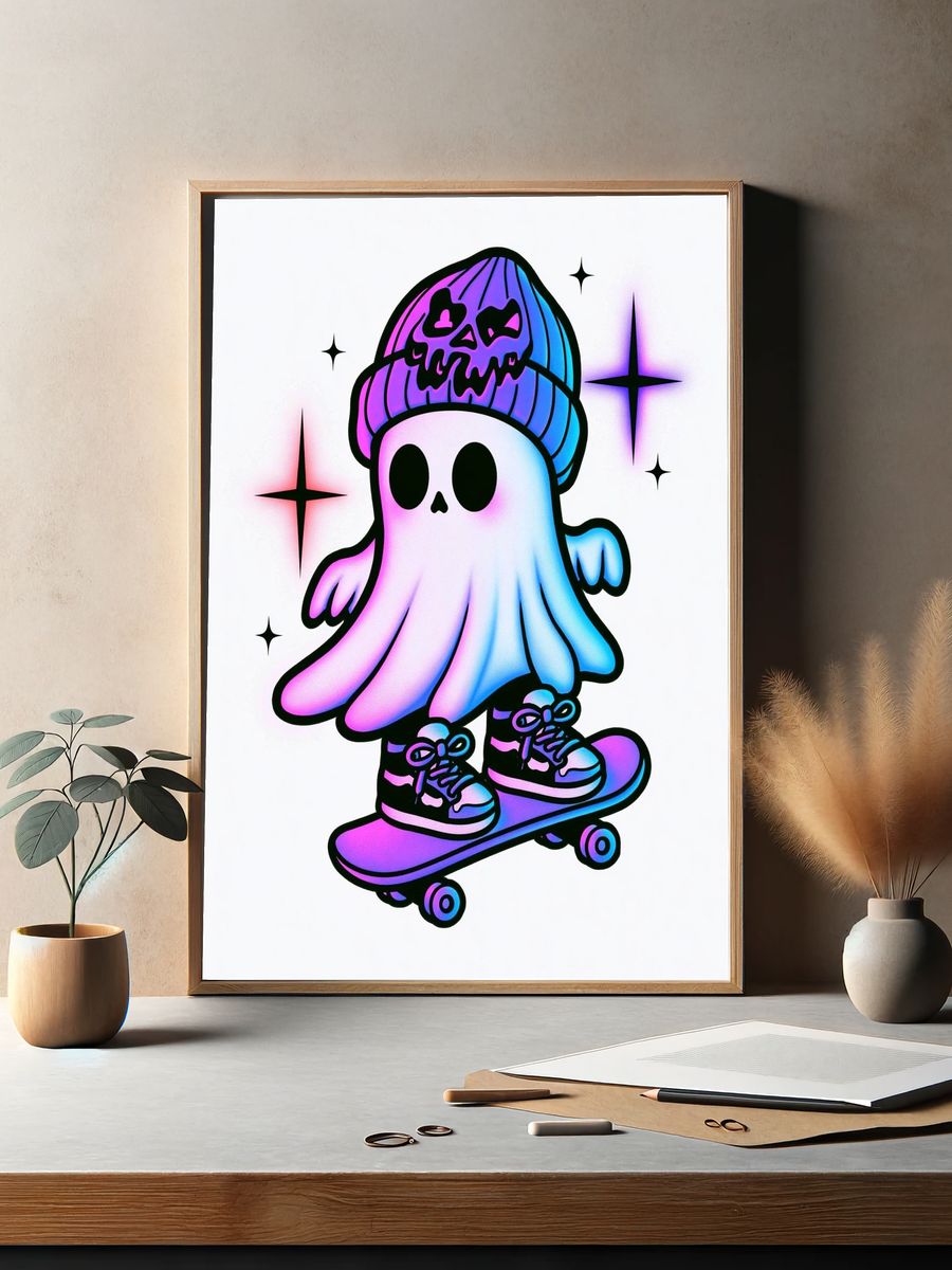 Ghost Skateboard Digital Art Poster. — room view 2