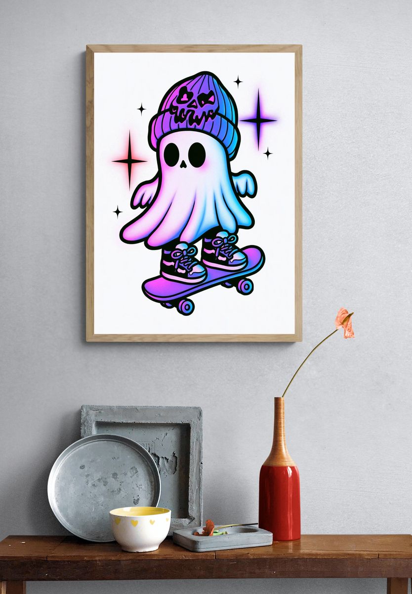 Ghost Skateboard Digital Art Poster. — room view 3