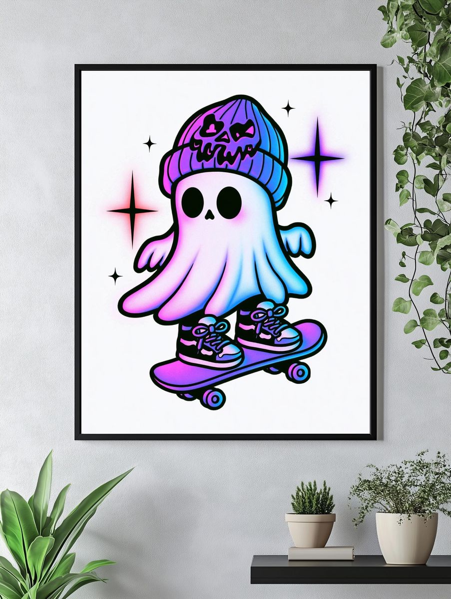 Ghost Skateboard Digital Art Poster. — room view 4