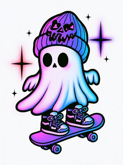 Ghost Skateboard Digital Art Poster.