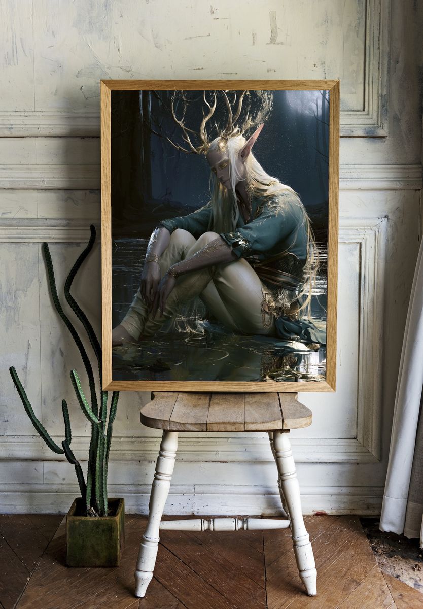 Moonlit Forest Elf Portrait Print. — room view 1