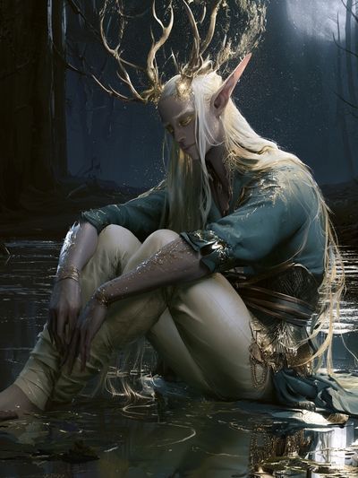 Moonlit Forest Elf Portrait Print. poster print