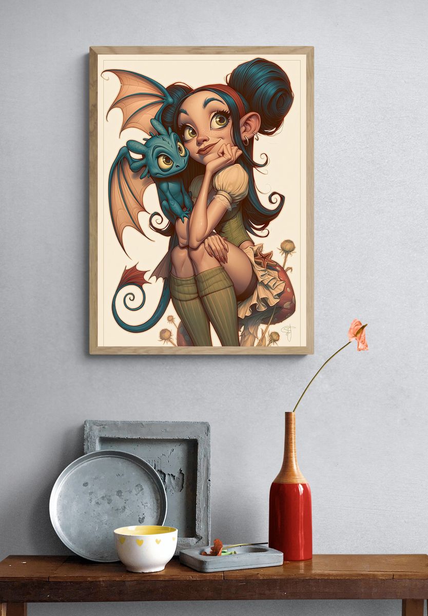Dragon Girl Fantasy Illustration Poster. — room view 3