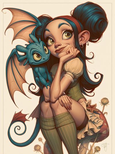 Dragon Girl Fantasy Illustration Poster. poster