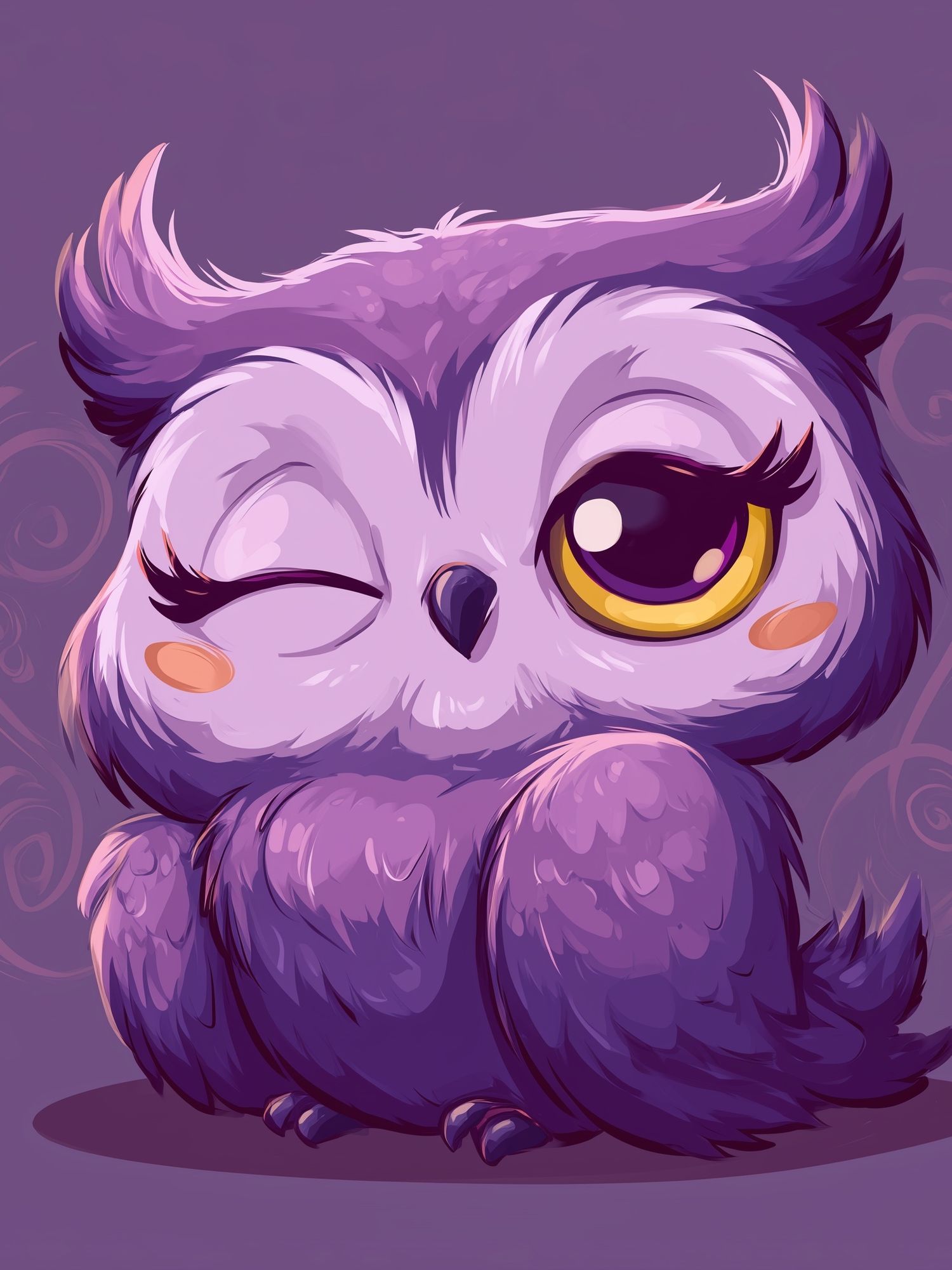 Cute Purple Owl Cartoon Poster. poster detail