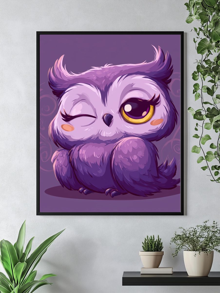 Cute Purple Owl Cartoon Poster. — room view 4