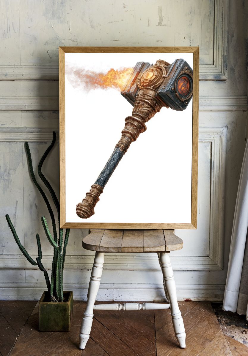Flaming Warhammer Digital Art Poster. — room view 1