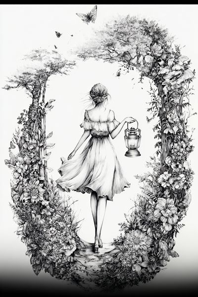 Floral Lantern Girl Illustration Print. poster