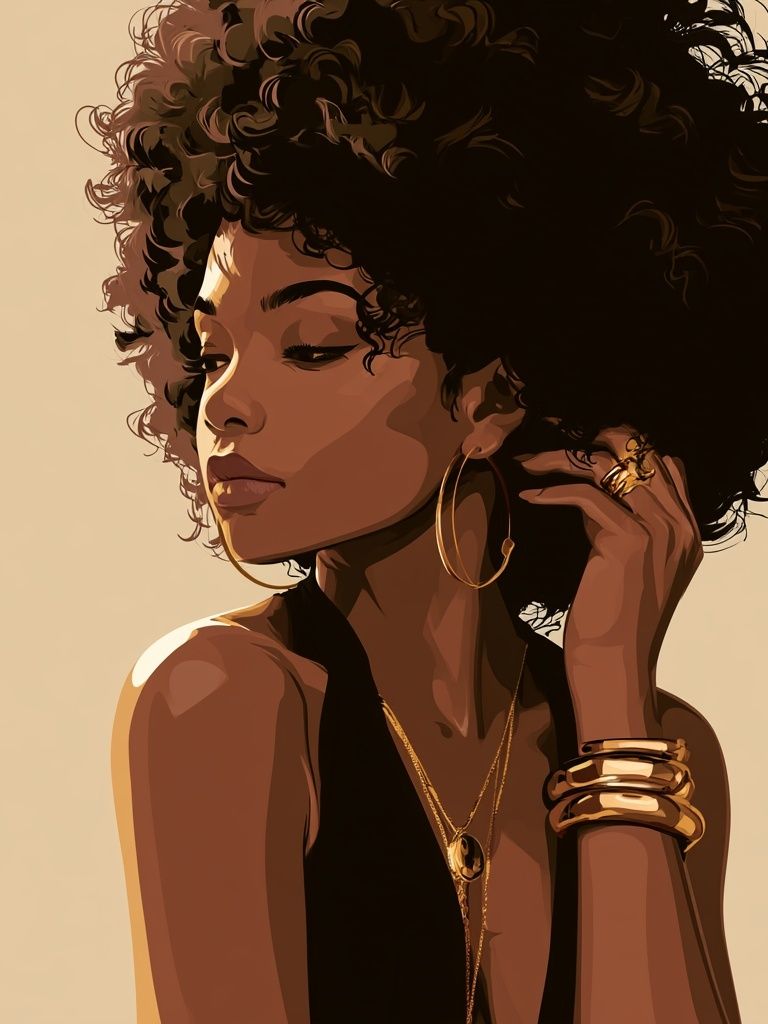 Elegant Afro Portrait Print. poster — illustration art
