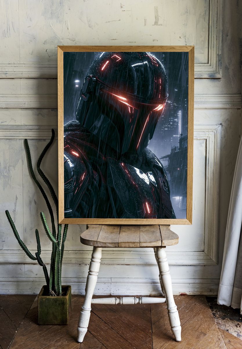 Cyberpunk Helmet Rain Poster. — room view 1