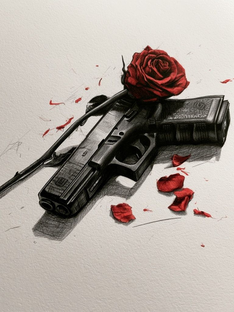 Rose and Pistol Illustration Poster. poster detail