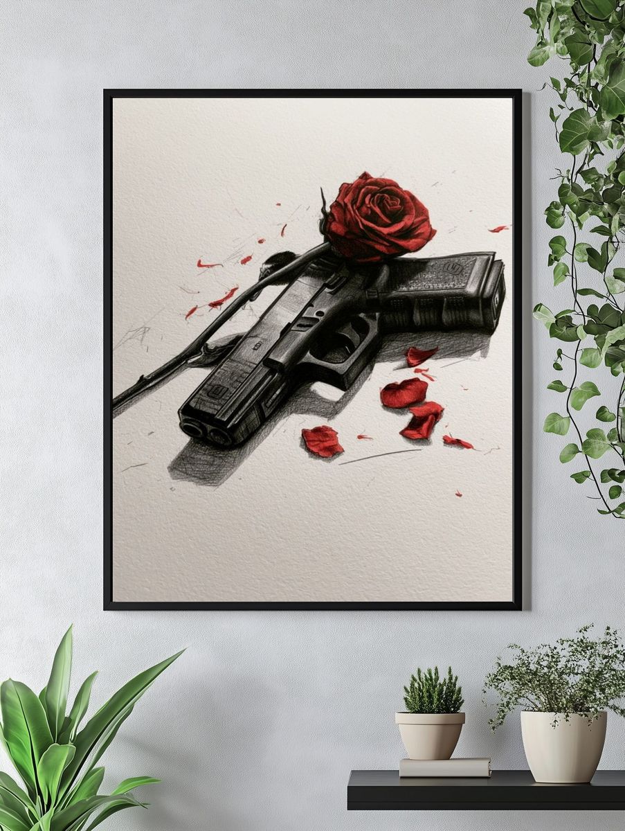 Rose and Pistol Illustration Poster. — room view 4