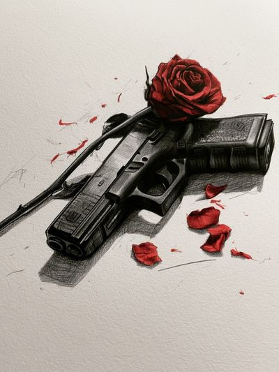 Rose and Pistol Illustration Poster. poster