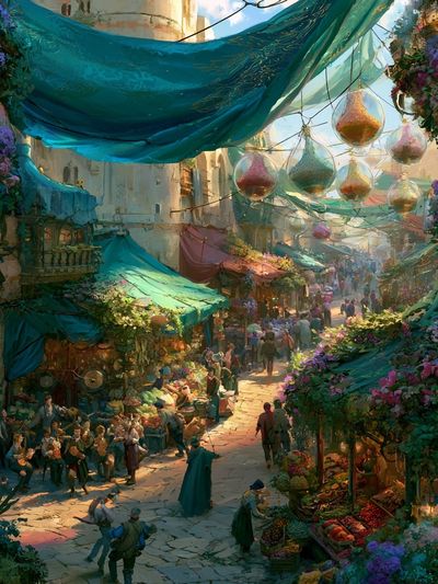 Enchanted Market Street Illustration Poster. poster