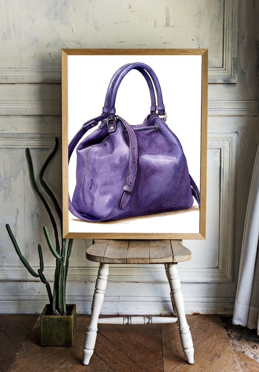 Purple Handbag Watercolor Print. — room view 1