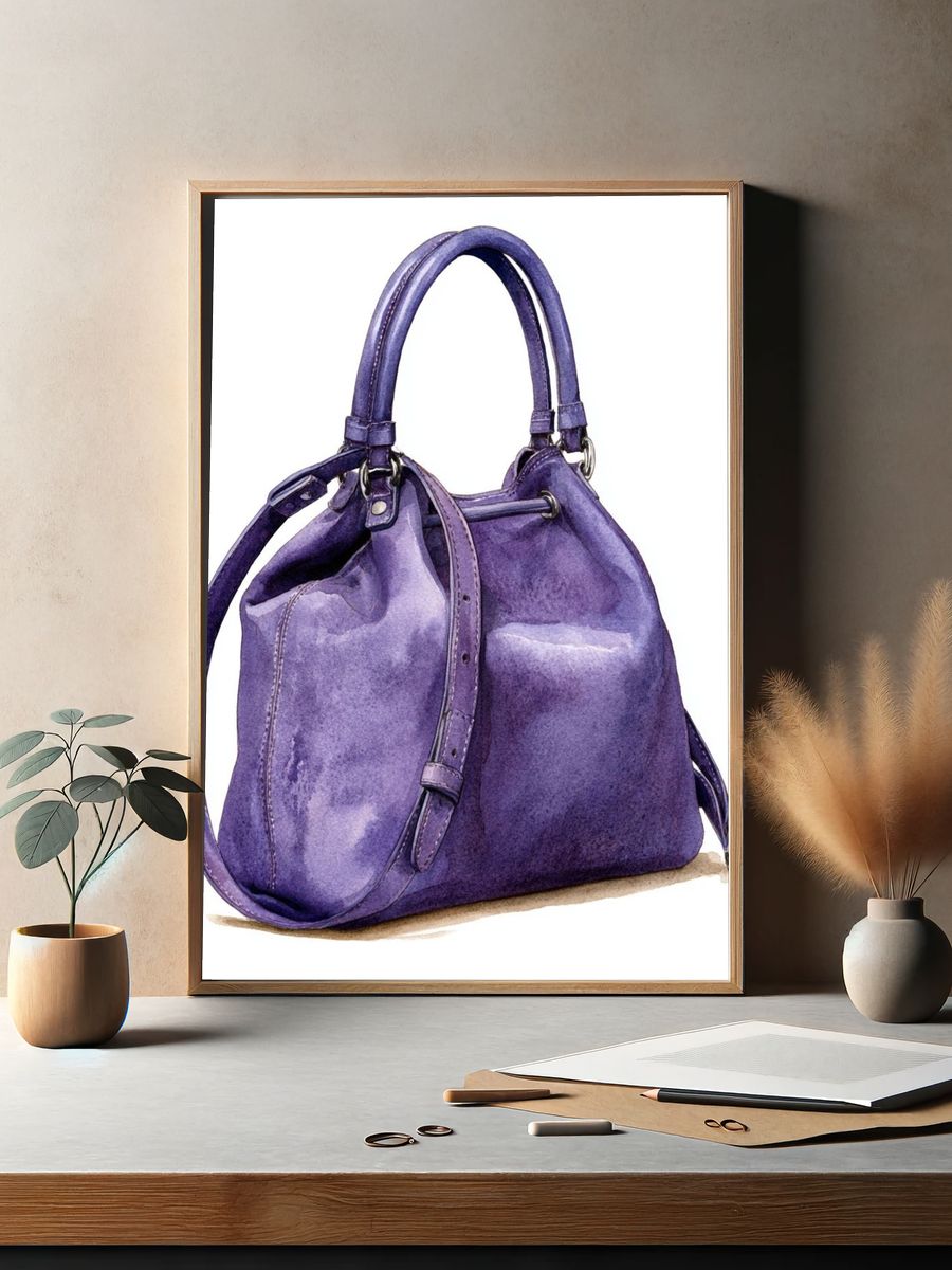 Purple Handbag Watercolor Print. — room view 2